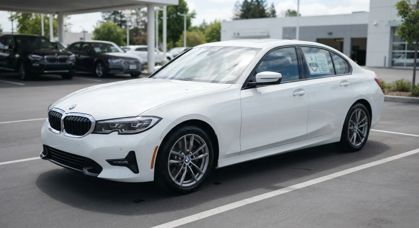 Certified pre-owned vehicle with CPO window sticker on a dealership lot in daylight