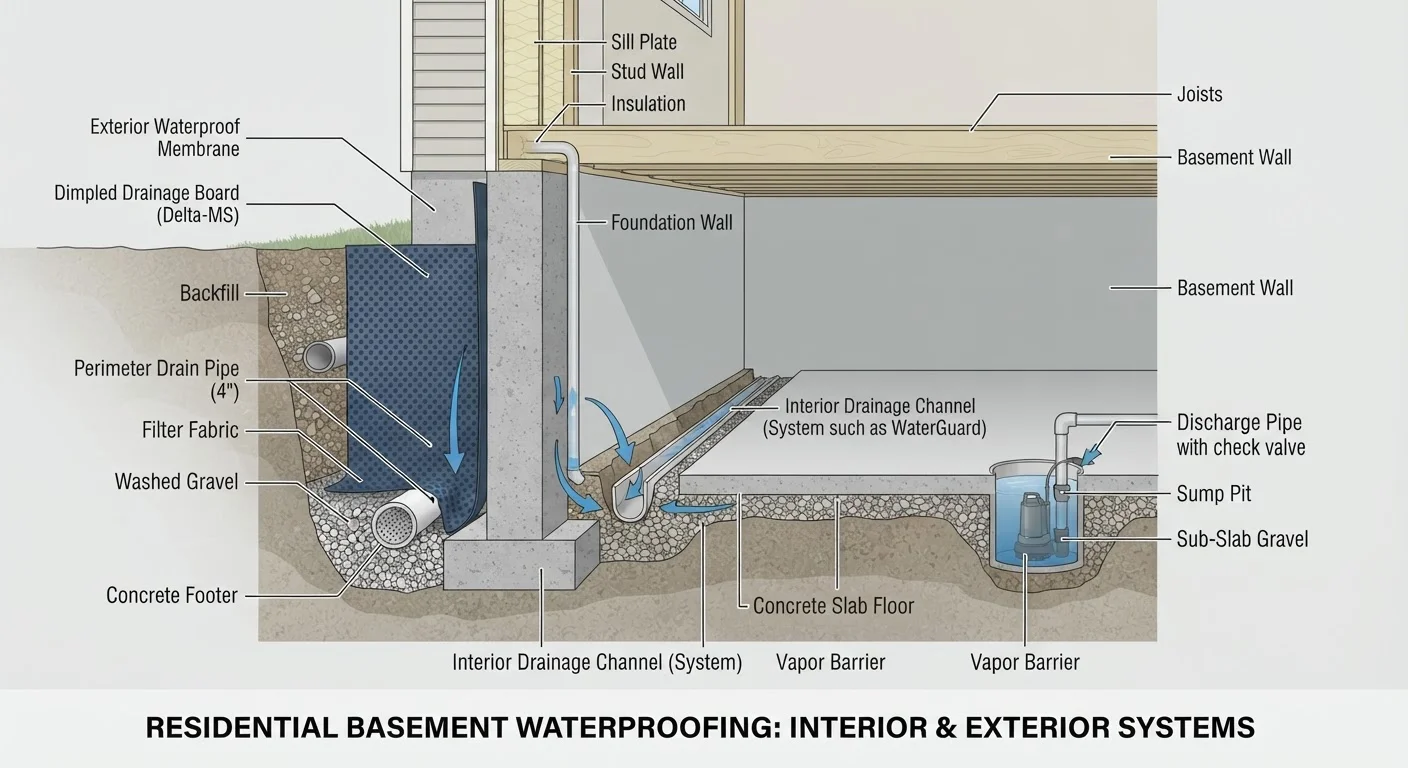 What 'Waterproofing' a Basement Actually Means — Interior vs. Exterior Methods